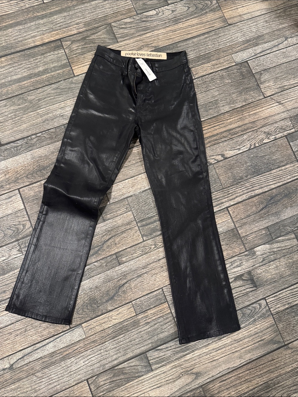 Pookie Loves Sebastian Women's Black Straight-Leg Coated Jeans